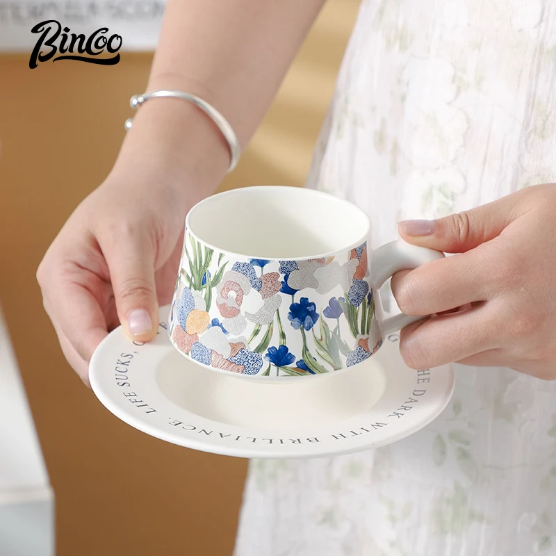 

Bincoo Iris Coffee Cup and Tea Dish Set Ceramic Cup Afternoon Tea Set Light Luxury Premium European High end