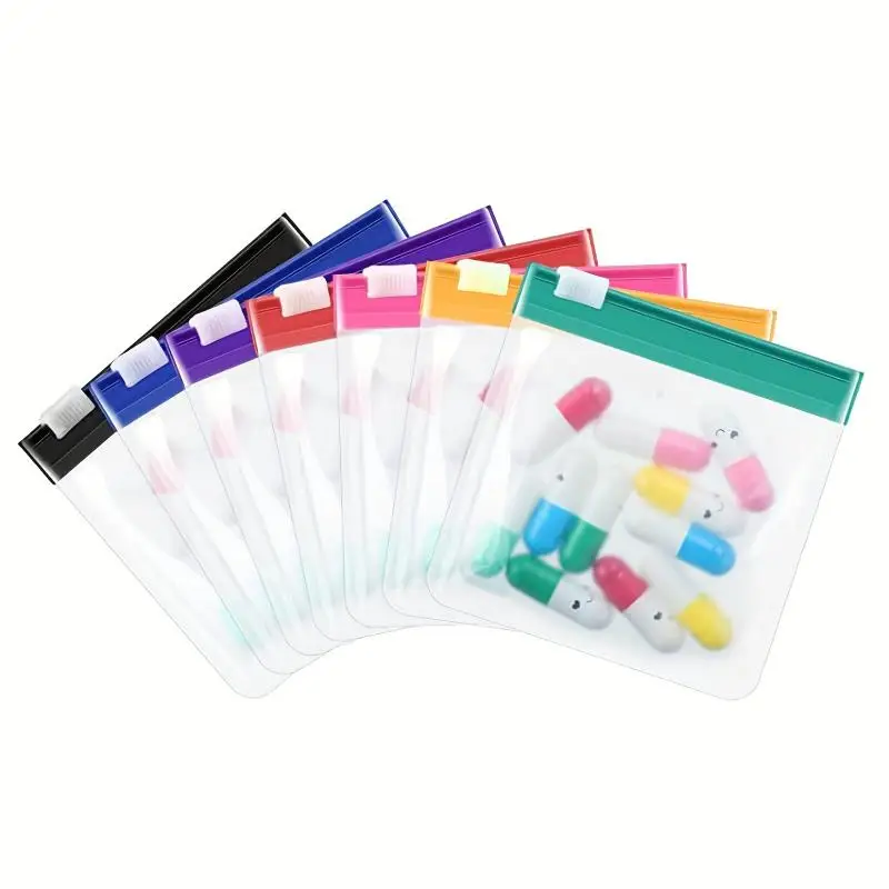 7Pcs Pill Pouch Bags,Reusable Zippered Pill Pouch Set, Medicine Organizer 7 Colors Self Sealing, Translucent Medicine Bags Trave