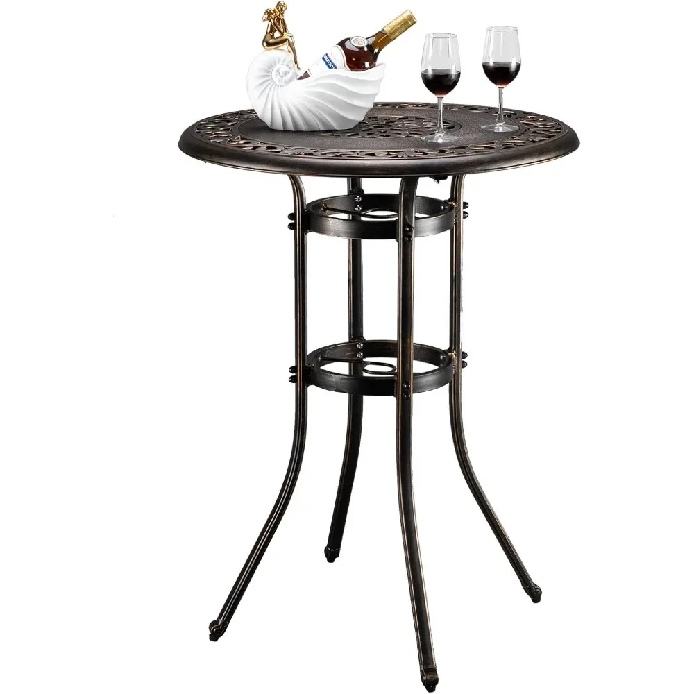 Table de bar en fonte d'aluminium, trou de parapluie, table à manger, grande table d'extérieur, bistrot, diamètre 32 "x 41 H, recommandé par le bar