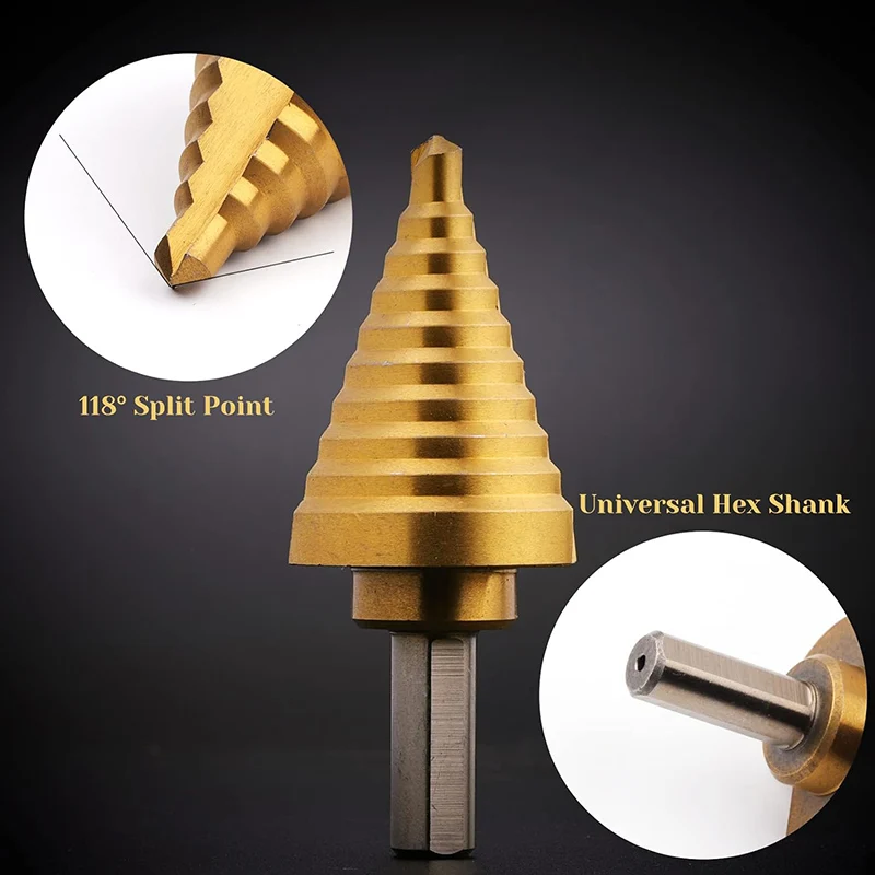 Straight Grooved Step Drill Bit Set, High Step Steel Titanium Drill Bits Set Power Tools Cut Tool Set for Metal Wood Steel DIY
