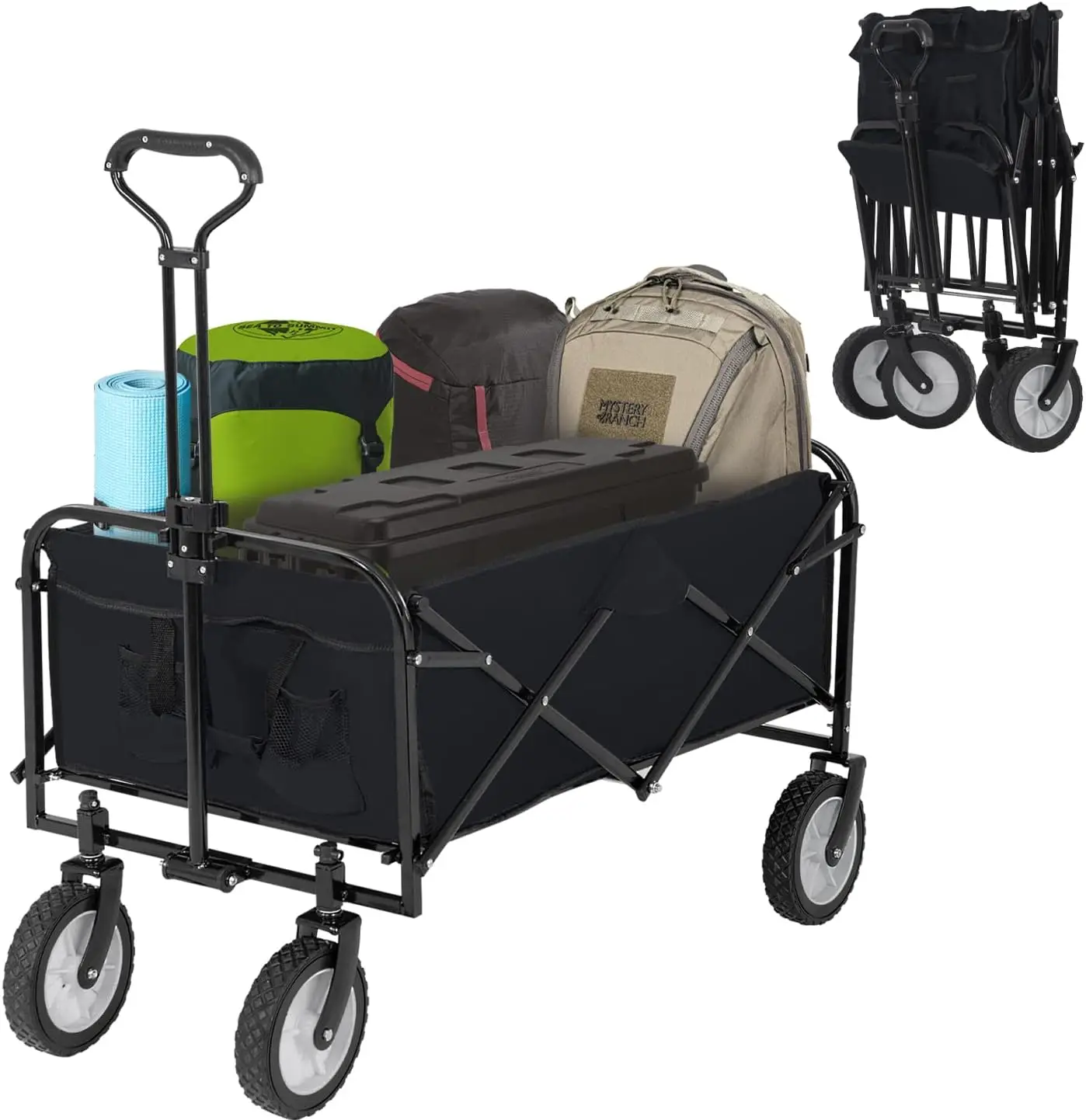 

Collapsible Folding Wagon Garden Cart Beach Wagon Grocery Wagon All-Terrain Wheels Garden Grocery Wagon (Black)