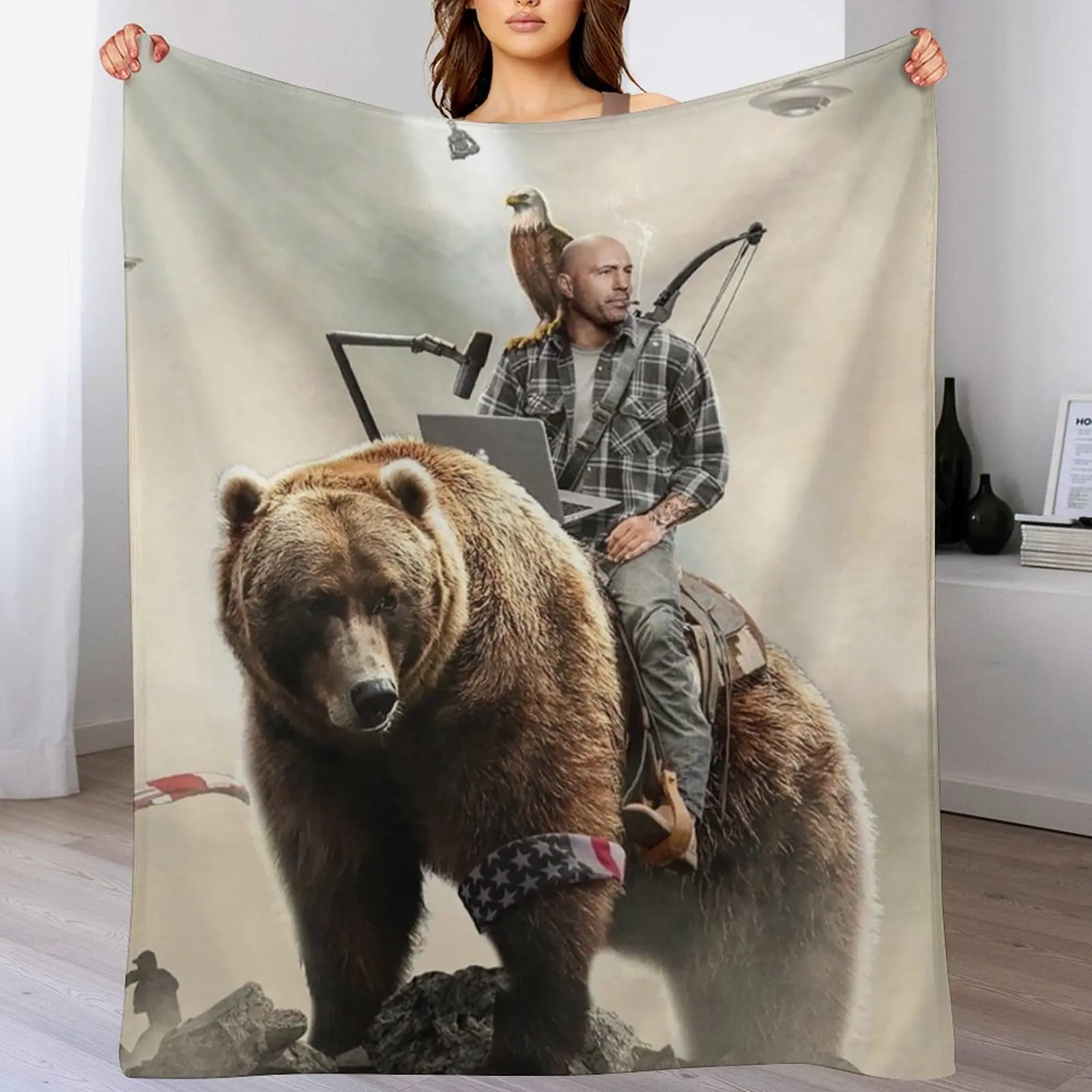 

Joe Rogan Riding A Bear (+ Aliens) Throw Blanket All Season Lightweight Soft Blanket for Bed