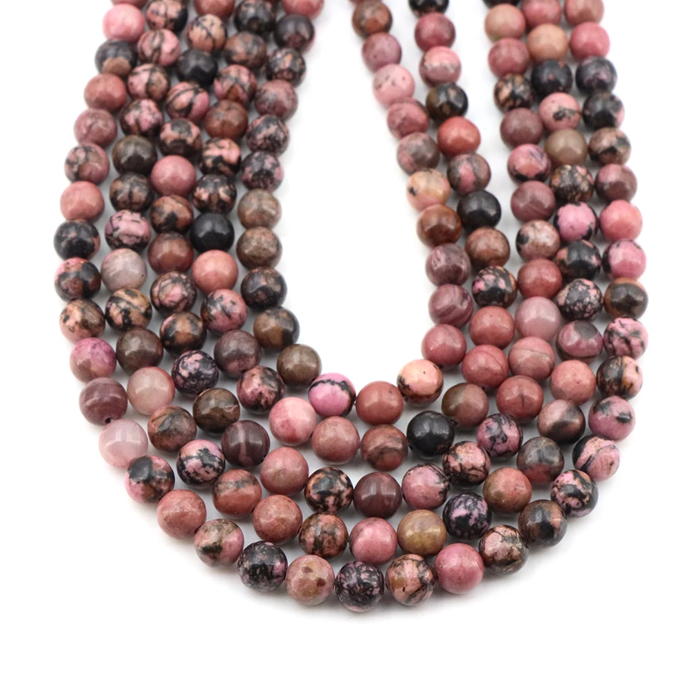 2/3/4/6/8/10/12mm Natürliche Rosa Schwarz Rhodonit Runde Lose Spacer Perlen für Schmuck Machen Supplie DIY Energie Heilung Armbänder