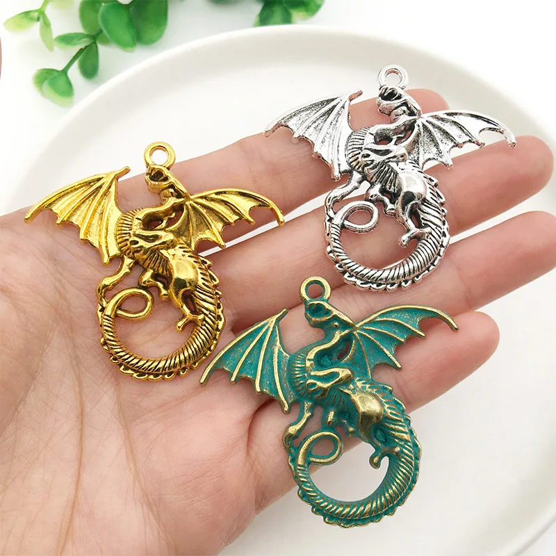 4 Colors Antique Alloy Flying Dragon Pendant Charm For Jeweley Making Necklace Pendants DIY Accessories Supplies Wholesale