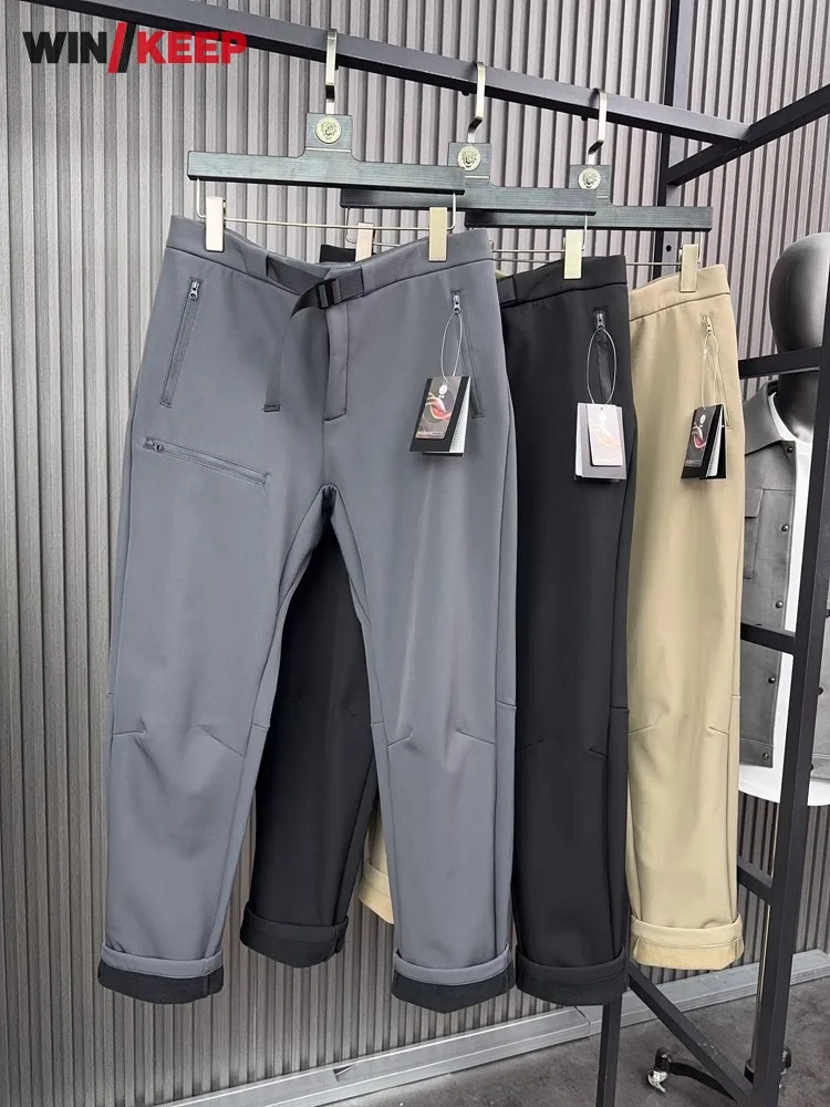 

Уличные походные брюки мужские длинные брюки из мягкой оболочки с флисовой подкладкой теплые спортивные штаны для кемпинга с карманом на молнии спортивные тренировочные треккинговые брюки