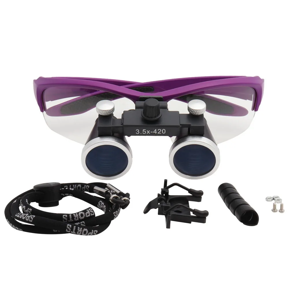 Lupas médicas do laboratório de lupa dental, Ampliação binocular, Farol, Farol, Roxo, 3W, 5W, 2.5 x, 3W