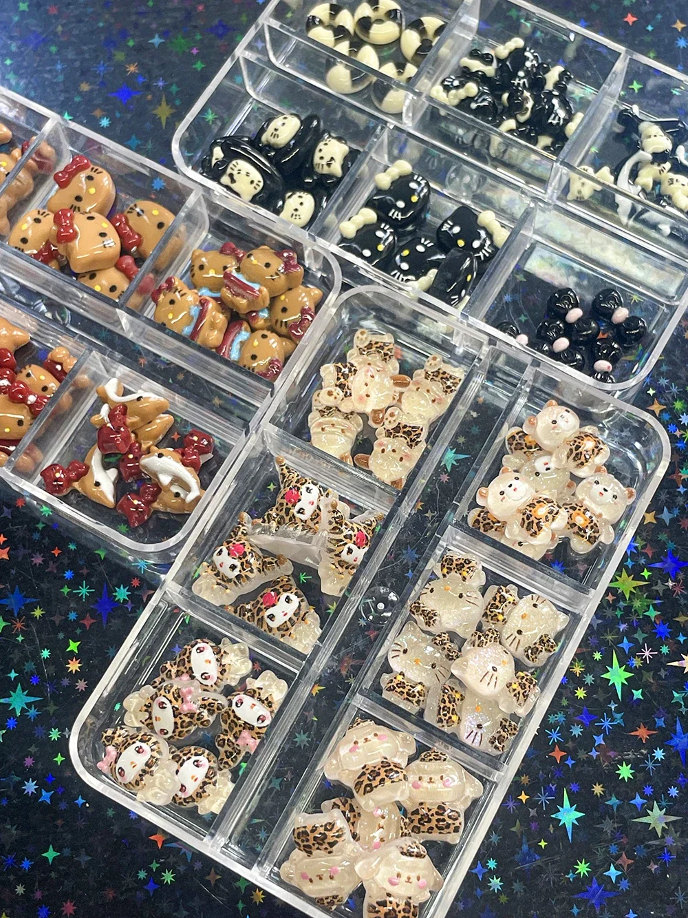 

30Pcs Sanrio Hellokitty Mymelody Kuromi Nail Art Charm Accessories Leopard Print Cinnamoroll Bow Dolphin Manicure Charms Crafts