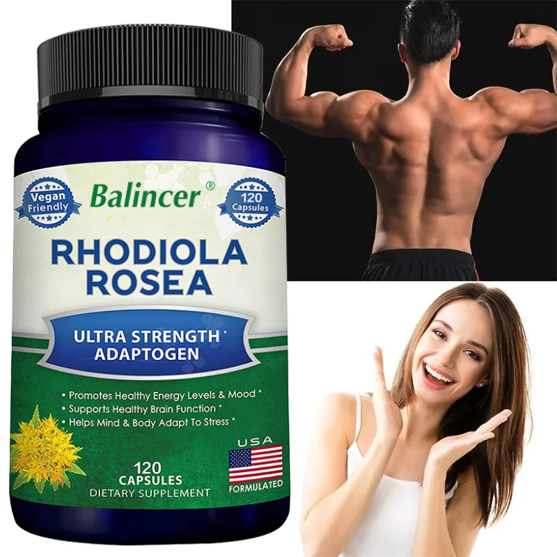 Rhodiola Rosea 1000mg Capsules, Stress Relief, Balanced Mood, Mental Focus, Physical Energy & Brain Support, Non-GMO