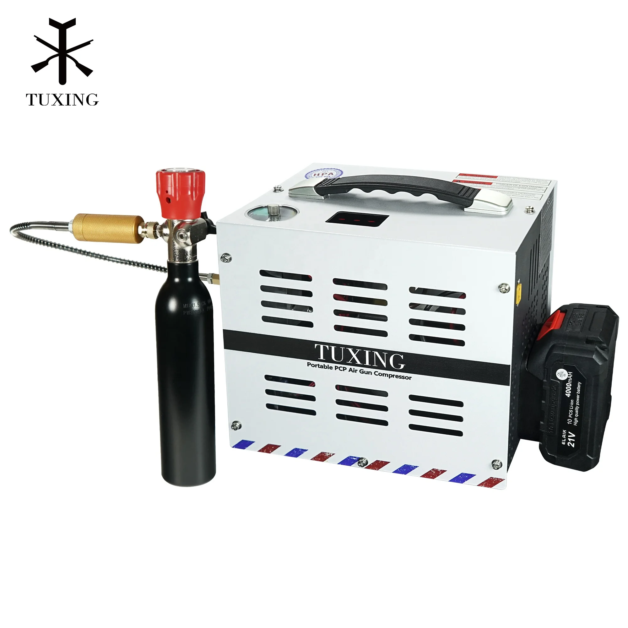 New Arrival 18V White  30Mpa 4500psi 300bar Auto Stop  Lithium Battery No Oil/Water Car   Air Compressor