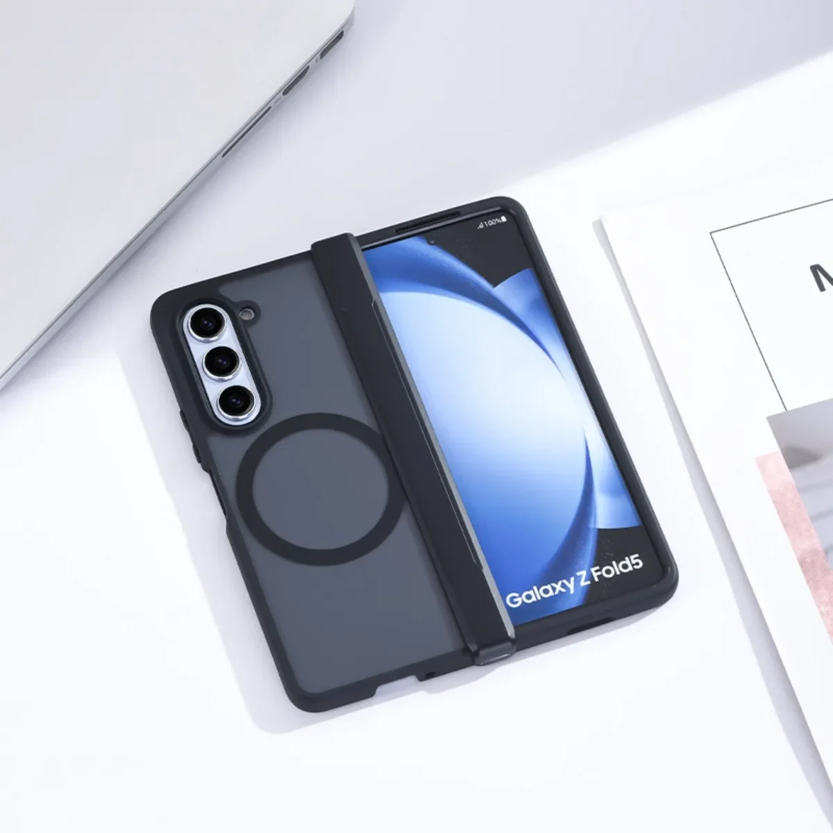 For Samsung Galaxy Z Fold 5 4 Magsafe Case Skin Friendly Matte Soft Silicone Folding Hinge Magnetic Wireless Charging Back Cover