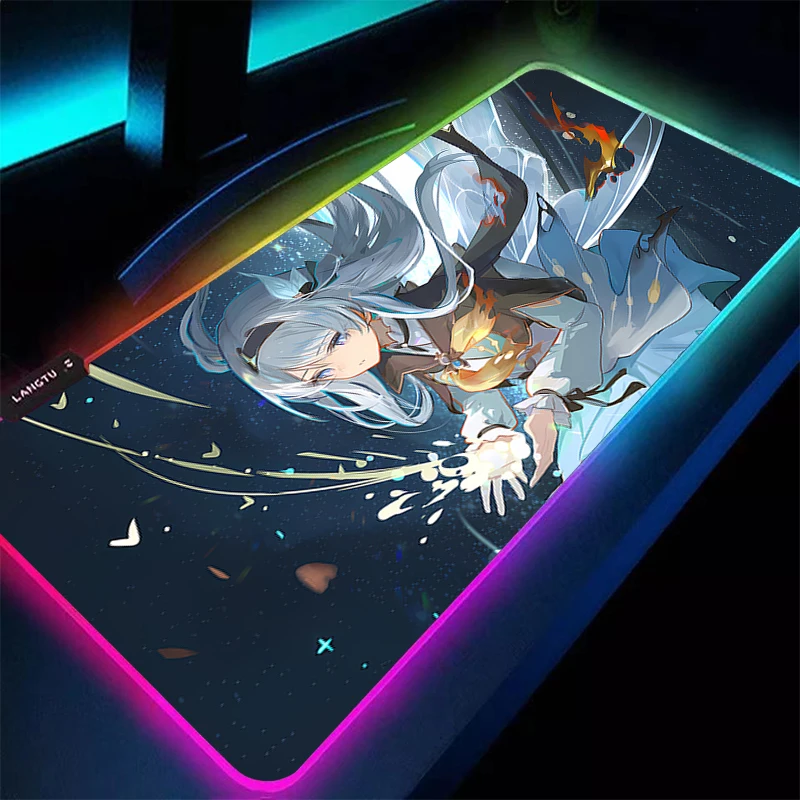 Mouse Pad Anime Gamer RGB Computer Honkai Star Rail Firefly Mousepad Gaming Accessories Tablet Varmilo Keyboard Pad LED Desk Mat