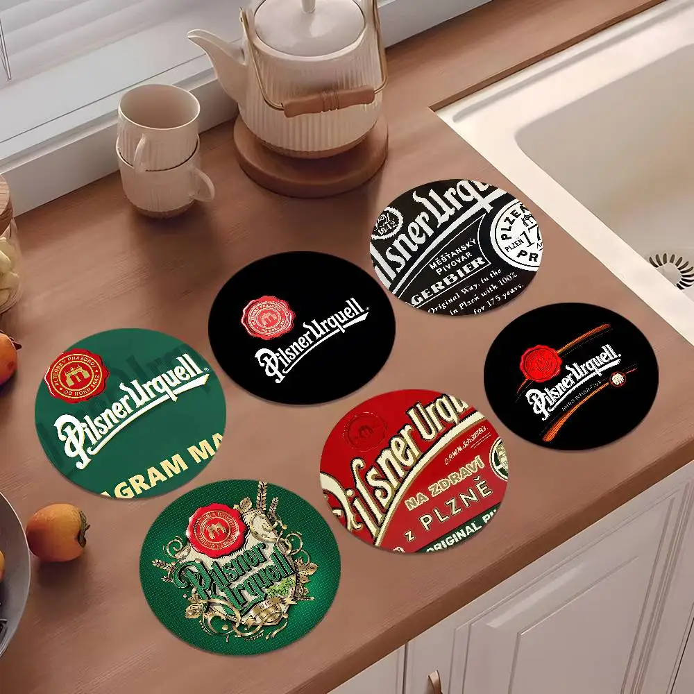 Porta-copos com logotipo da cerveja Pilsner Urquell, redondos de 10cm, de madeira, adequados para bebidas, chá, café, casa