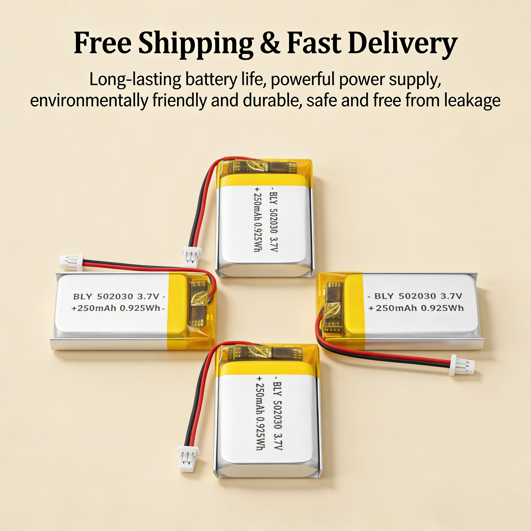 

3.7V 250mAh 502030 Lipo Battery Rechargeable Lithium Polymer Cell for MP3 GPS Recording Pen TWS Headset LED Light Beauty Tool