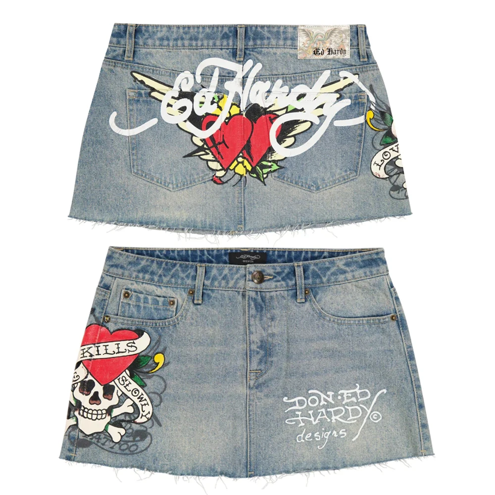 

Y2k Skirt Womens Hip Hop Letter Print Vintage Blue Denim Skirt Hot Girl Hotsweet Fashion High Waist Slim Gothic Mini Short Skirt