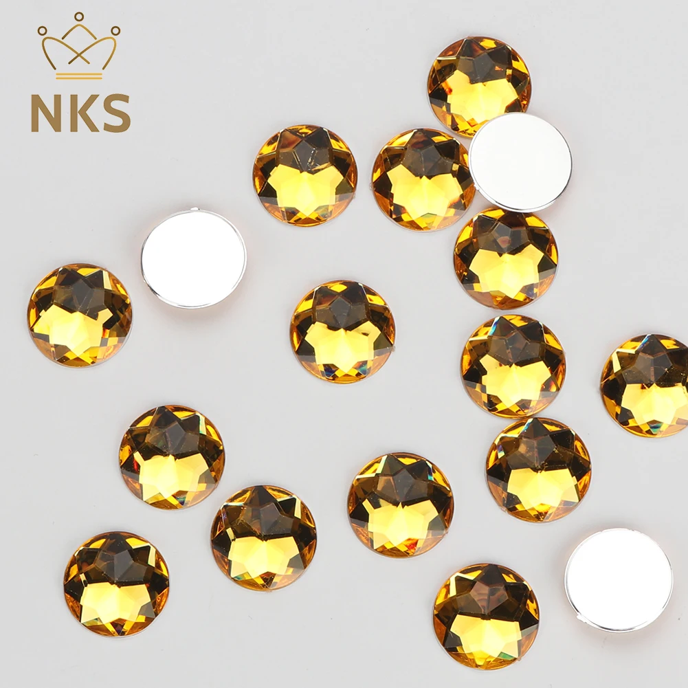 NKS-piedras redondas de colores sin fijación térmica, apliques de diamantes de imitación acrílicos con reverso plano, accesorio para ropa y vestido,