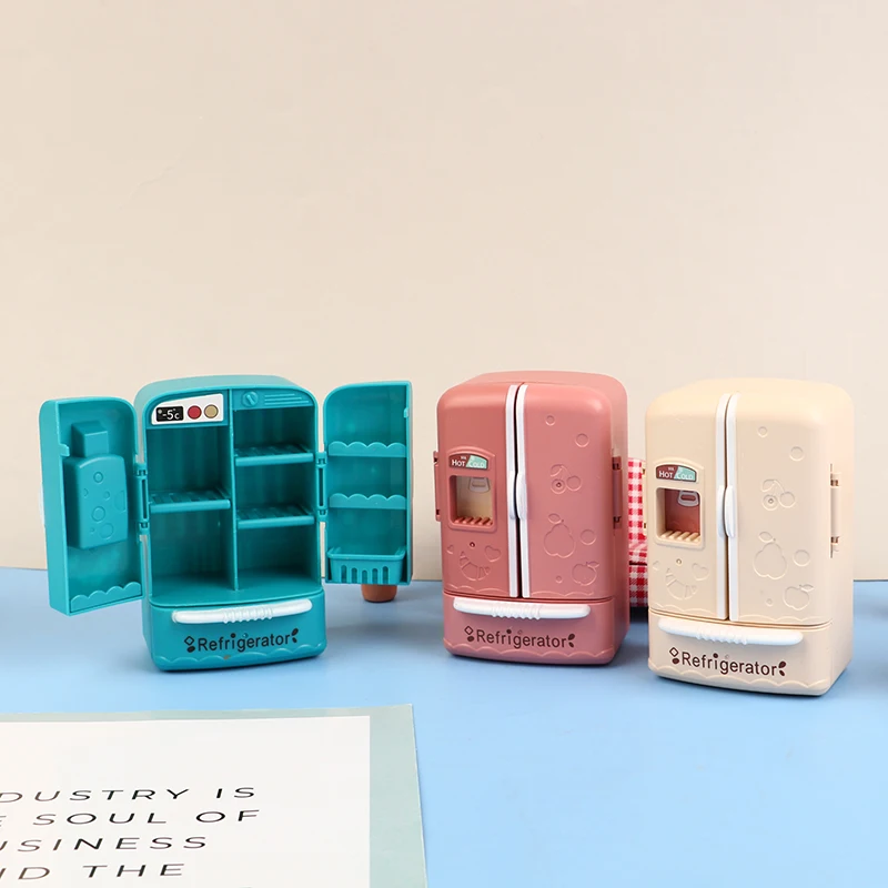 Miniature Dollhouse Retro Kitchen Plastic Fridge Refrigerator Freezer For Doll Bedroom Living Room Accessories Toy Model