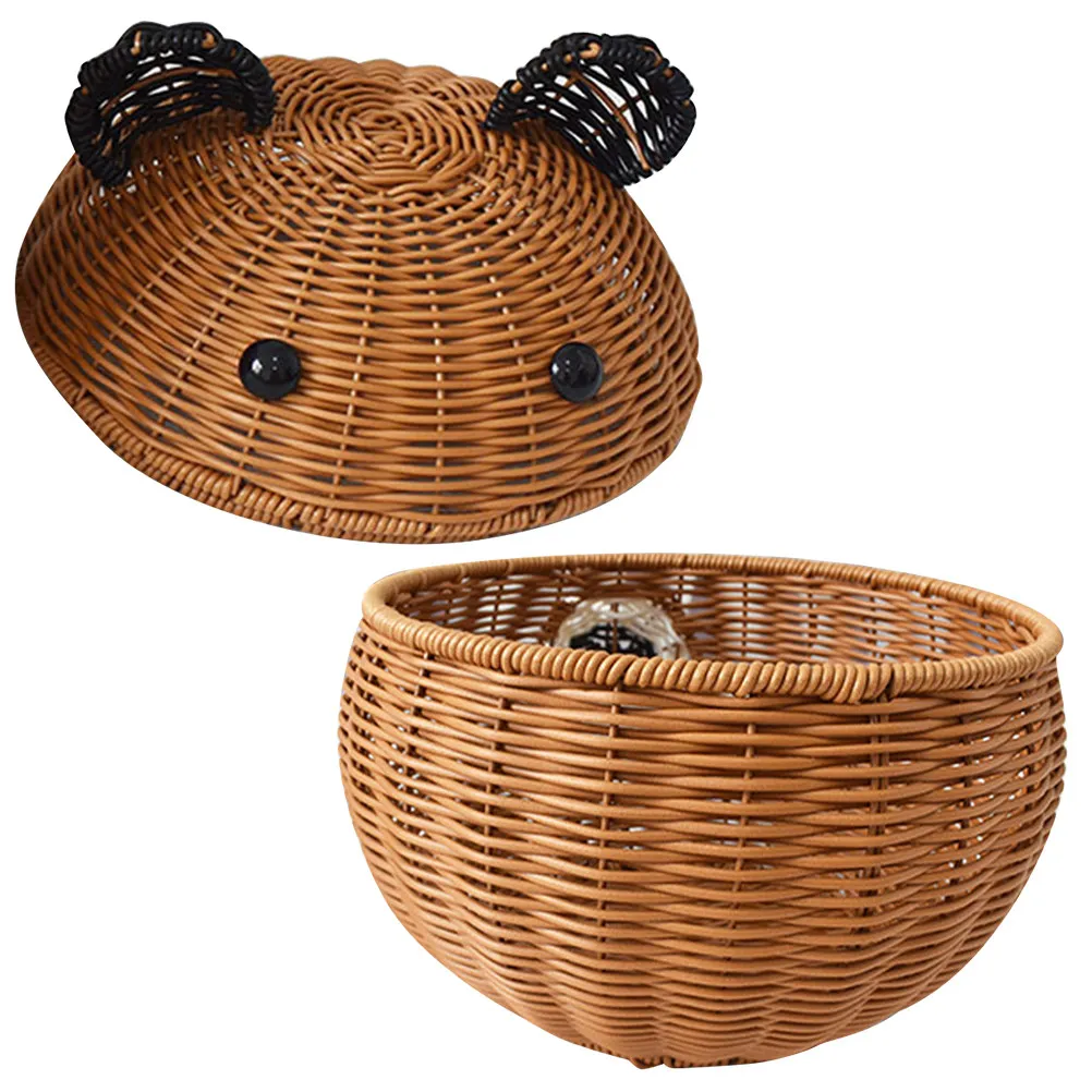 

Плетеная корзина для хранения с крышкой в форме медведя, имитация ротанга, корзина для фруктов, органайзер для офисного или школьного стола, маленький контейнер для мелочей