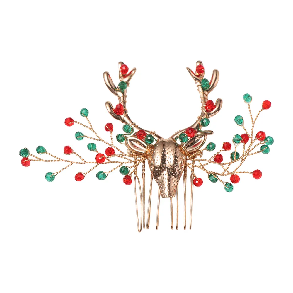

Vintage Crystal Christmas Headband Hair Comb Crown Hairpin Set Jewelry Hair Clip Antlers Hairband Ladies
