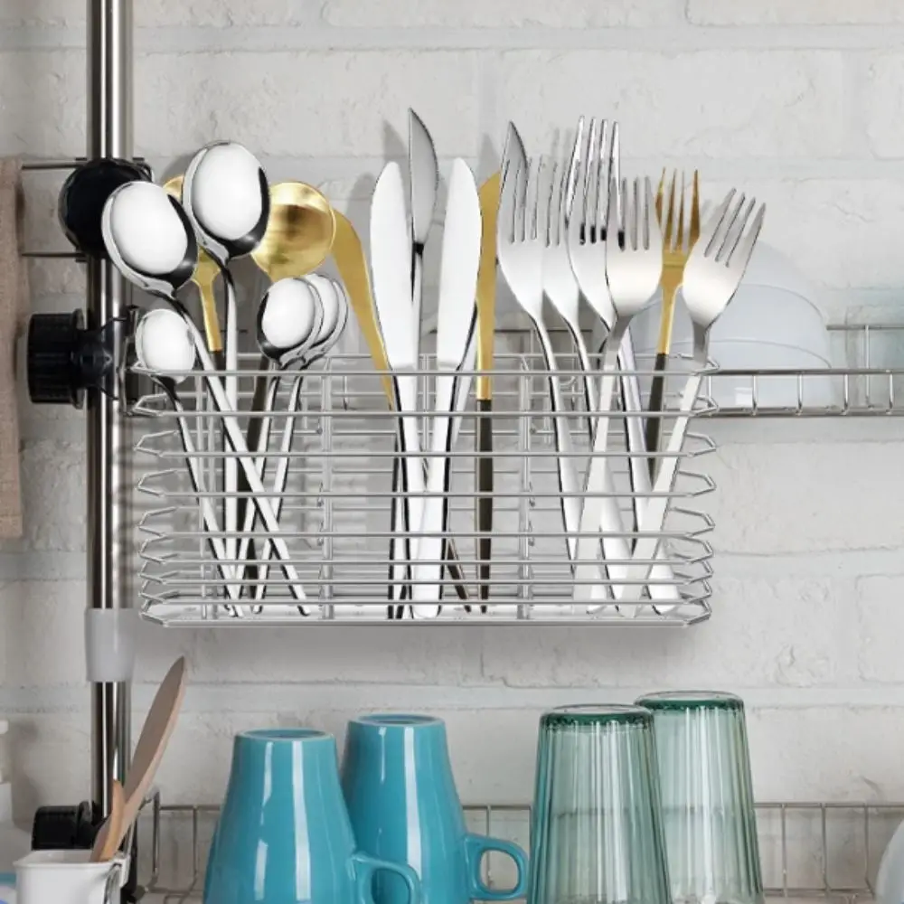

Kitchen Storage Shelf Stainless Steel Utensil Storage Rack Breathable Hanging Cutlery Organizer Drained Chopsticks Holder Spoon