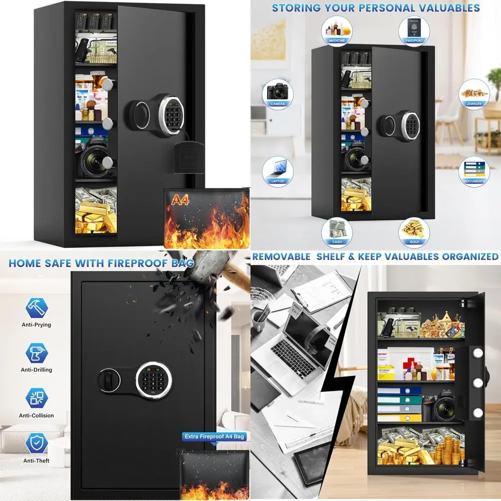 صندوق أمان مقاوم للحريق مع لوحة مفاتيح بإضاءة خلفية، أمان شخصي 4.5 قدم مكعب، مضاد للسرقة، حقيبة مستندات مقاومة للحريق