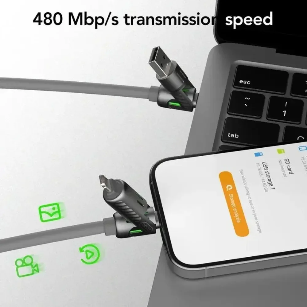 USB、Type C، Lightning-Max 240W شحن سريع ومزامنة البيانات MFISH 4-in-1 كابل شحن USB متعدد الوظائف لـ 16/15، iPad