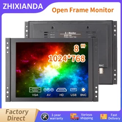 Zhixianda Small Size 8 Inch 4:3 1024x768 HDMI TFT LCD HD Industrial Grade Resistive Capacitive Touch Screen Open Frame Monitor