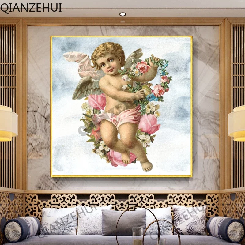 

DIY full Diamond Embroidery,Round Diamond little angel wreath bedroom Living room decoration rhinestone beads Diamond painting