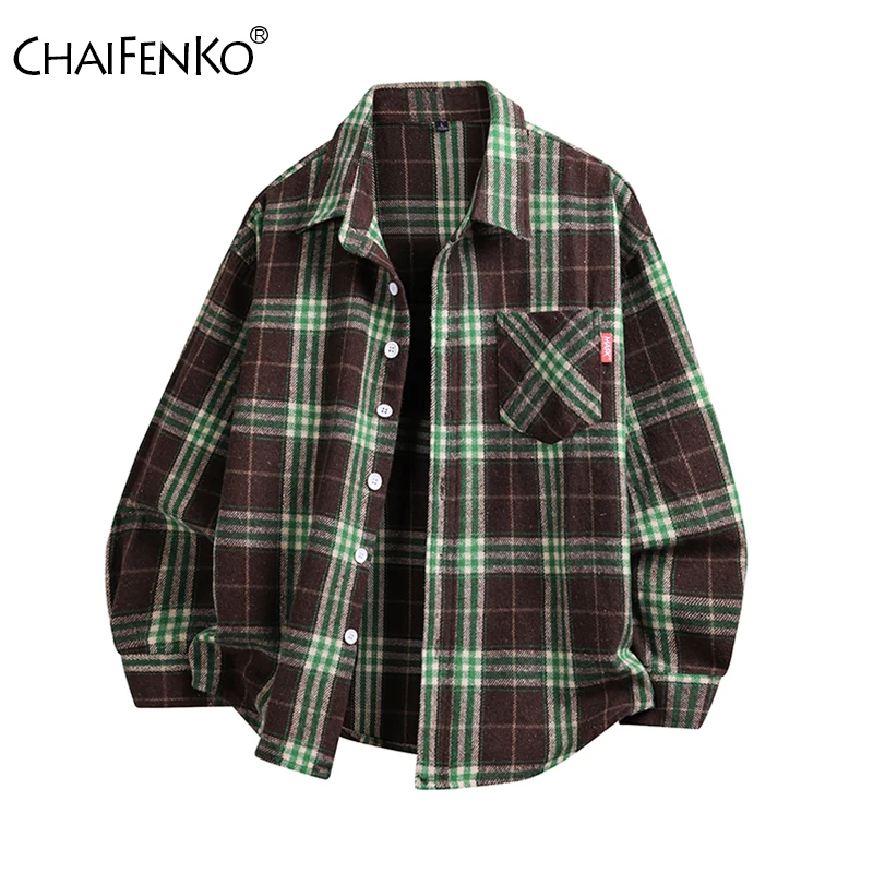 

Man Fashion Retro Leisure Shirt Long Sleeves Spring Autumn Versatile Lapel Coat New Loose Comfortable Simple Grid Shirt Man