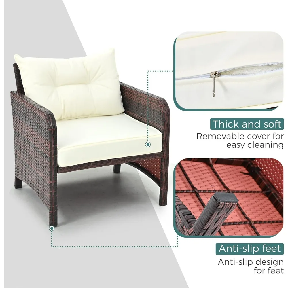 Pamapic 5 Buah Set Furnitur Teras, Furnitur Balkon Rotan dengan Ottoman, Set Kursi Teras Luar Ruangan Anyaman PE dengan Tab Kopi