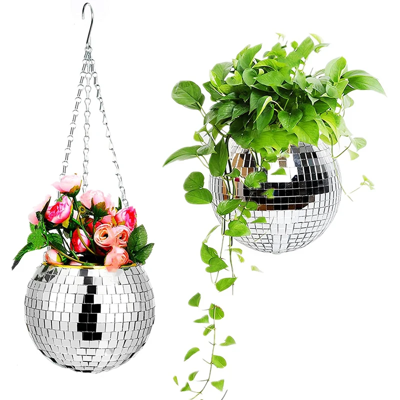 5 Colors Christmas Decor Disco Ball Planter Vase Wall Hanging Planter Pot Flower Pots Rope Hanging Flowerpot Balcony Home Decor