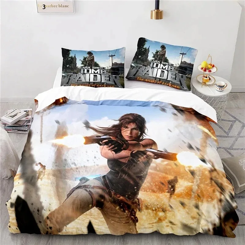 3D print Game Tomb Raider Bedding Set Boys Girls Twin Queen Size Duvet Cover Pillowcase Bed Kids Adult Home Textileextile