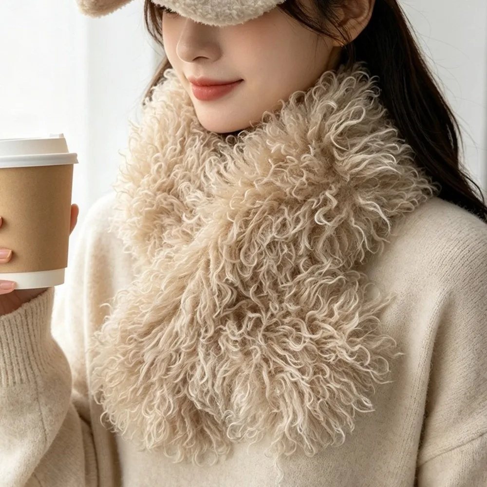Vintage Soft Imitation Wool Cross Scarf Thicken Windproof Winter Scarf Keep Warm Solid Color Neck Protection Commute