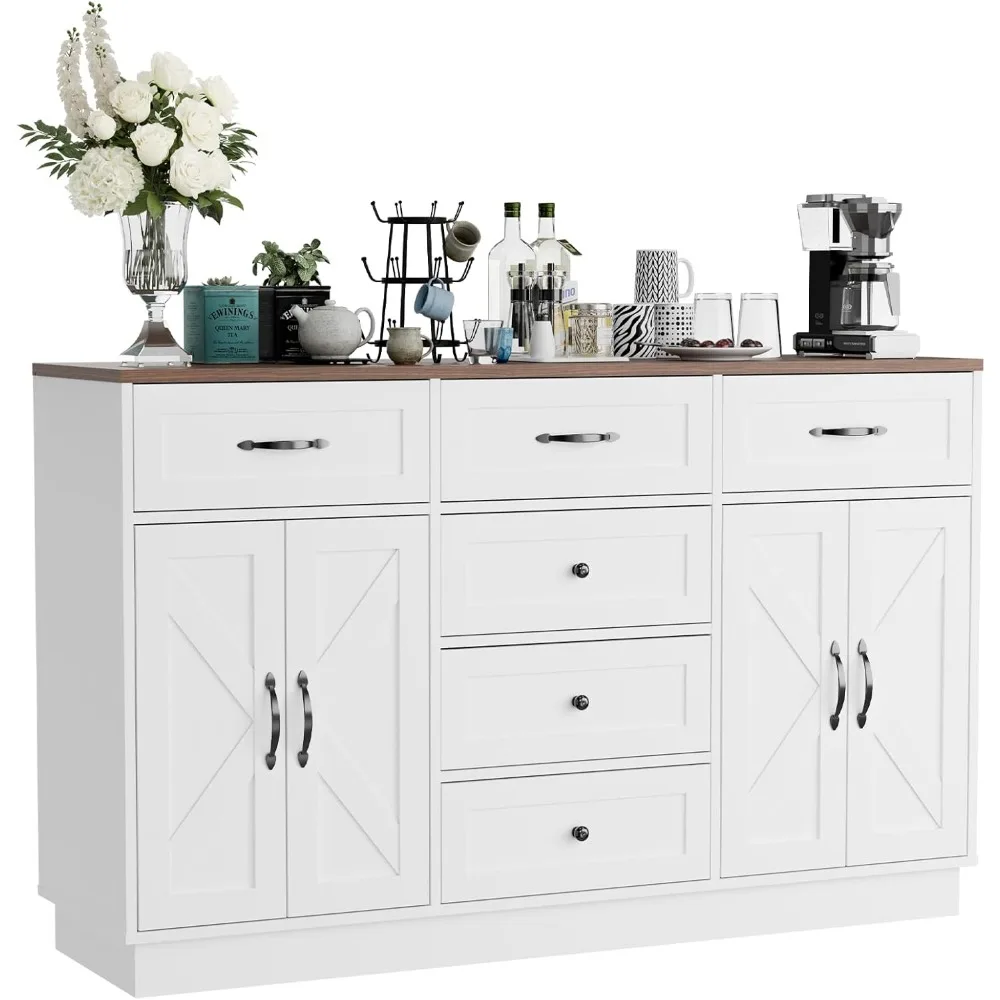 

Buffet Cabinet with Storage, 55 Large Buffet with 6 Drawers and 4 Doors, Modern Farmhouse Coffee Bar, Suitable for Kit