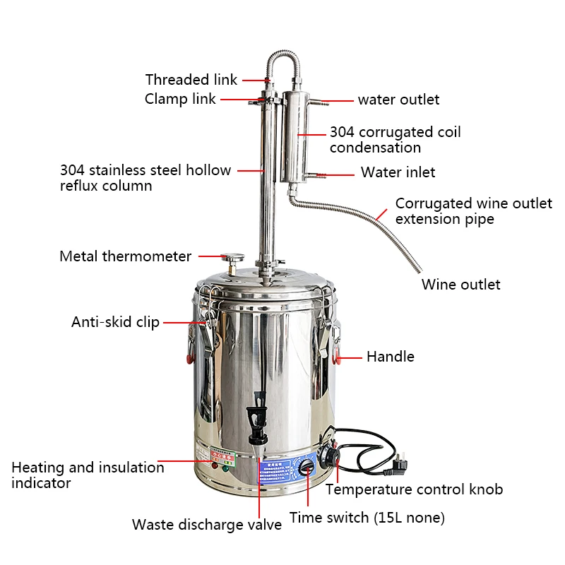 33L household stainless steel still distilled water machine Moonshine Whiskey Brandy Twin Tower toaster custom Alcohol distiller