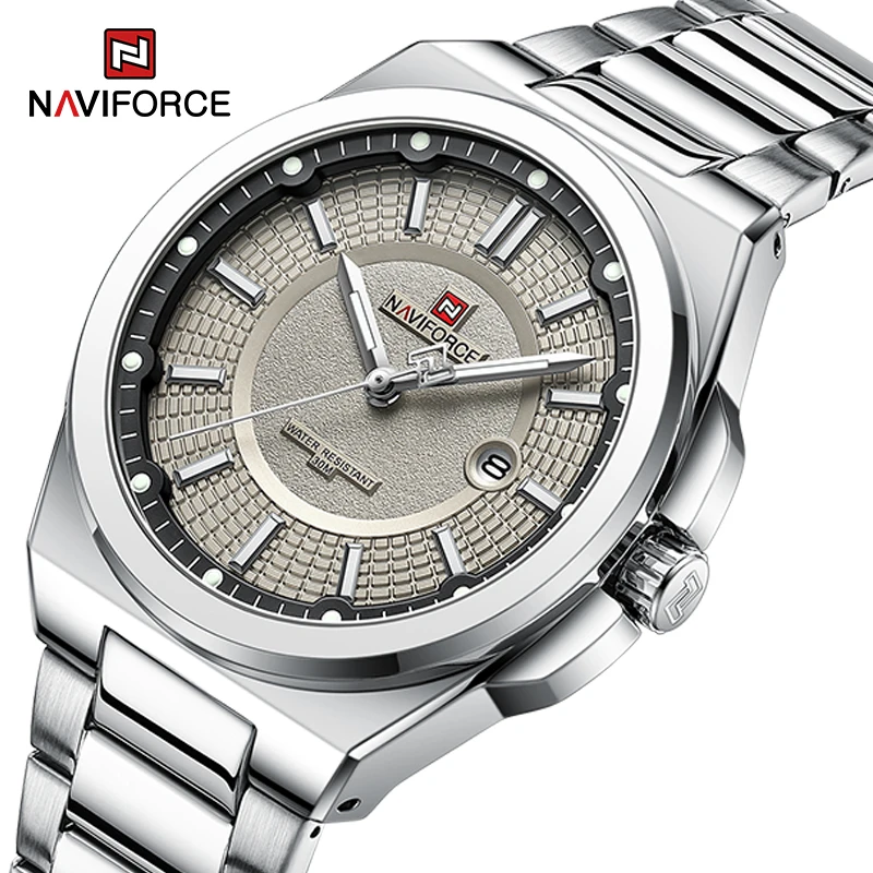 NAVIFORCE Fashion Sports Watches for Men Military Waterproof Quartz Calendar Wristwatches Stainless Steel Band Male Clock NF9212