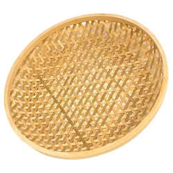Large Size Bamboo Woven Basket Storage Tray Home Fruits Plate Dessert Snack Tray Serving Food Plate Portable Reusable Woven