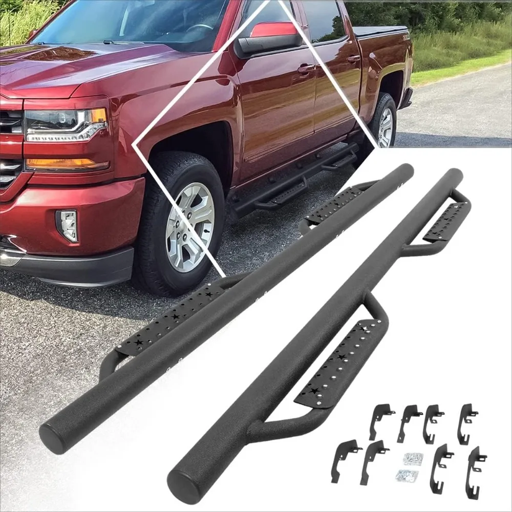 

3 Inch Running Boards Round Drop Side Steps Nerf Bars Compatible with 07-19 Silverado Sierra Crew Cab (Pair)