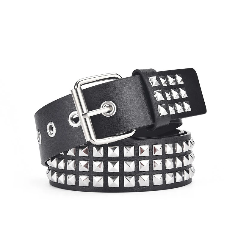 Metal Pyramid Belt Unisex Punk Style Jeans Belt Cross-Border Fashion Accessory Youth Layered Leather Buckle for Men And Women
