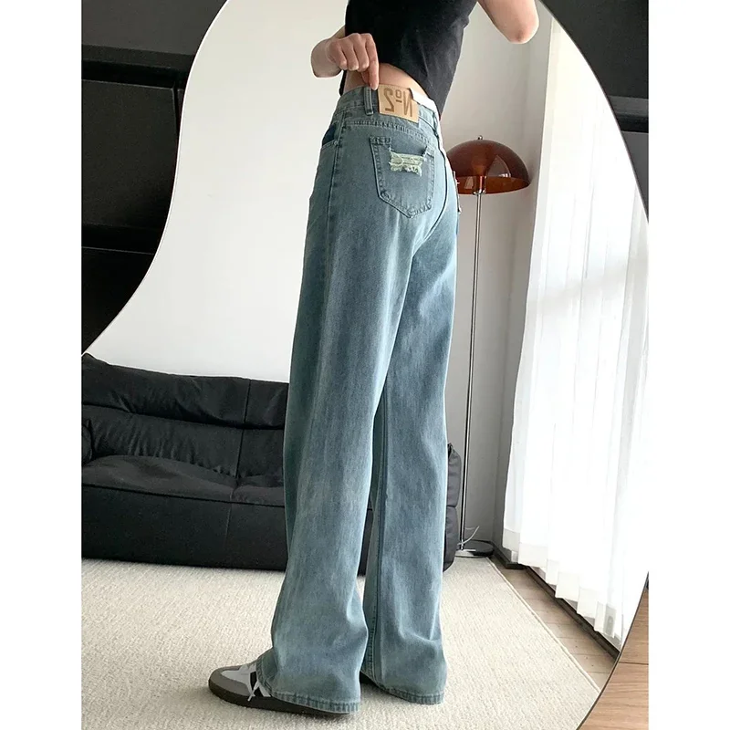 Female High Waist Casual Jeans Girls Streetwear Wide Leg Denim Trousers Hot Sale Lady Korean Casual Thin Pants