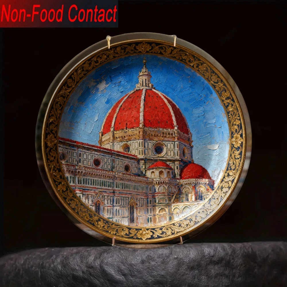 1pc Ceramic Florence Cathedral (Duomo di Firenze) Decorative Plate - Round Italian Landmark Art Sculpture Suitable for, Table