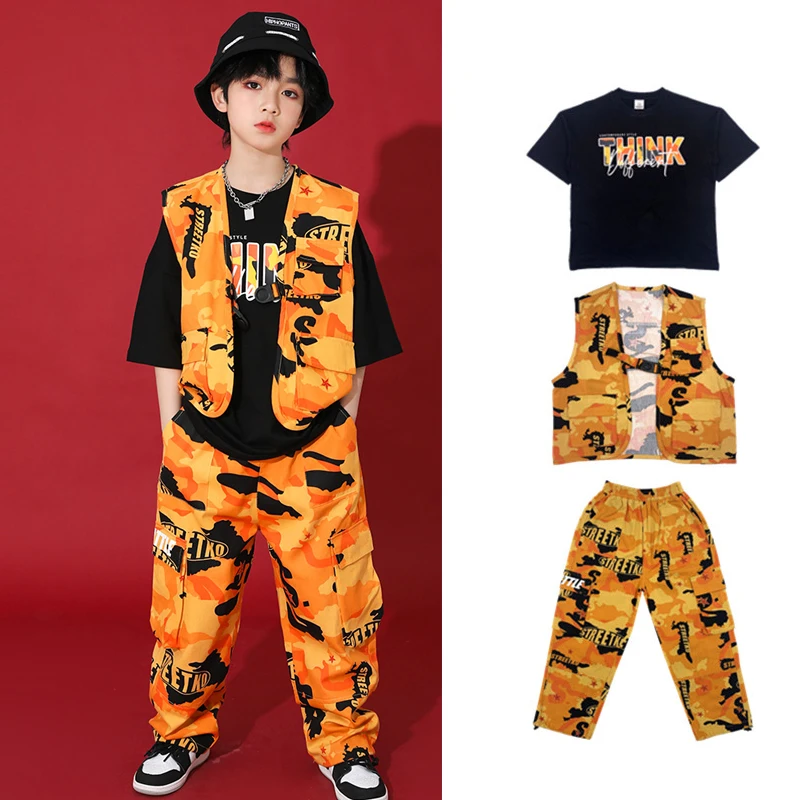 

2023 Loose Camouflage Vest Hiphop Pants Street Dance Wear For Girls Boys Jazz Dance Performance Hip Hop Rave Clothes DN15020