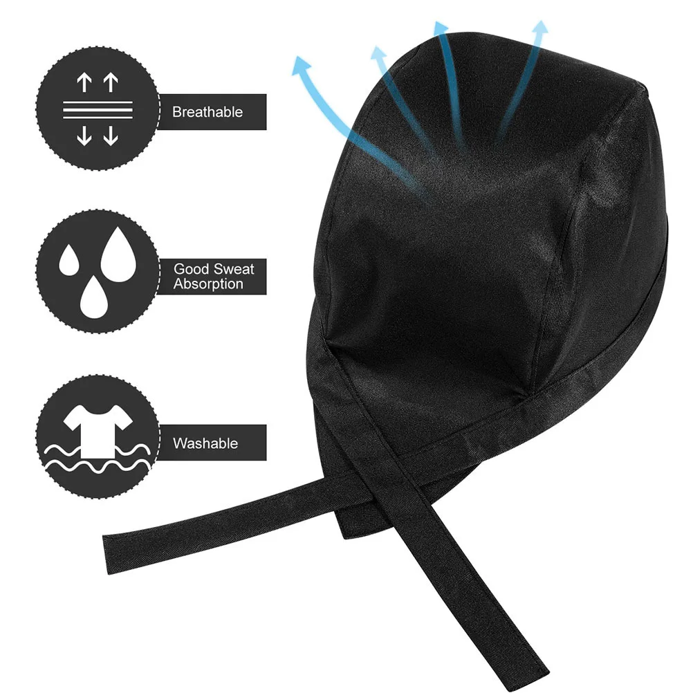 Chapeau de chef turban pour barbecue, chapeau de cuisine, casquettes pour cheveux, ruban vierge, crâne attribuable, uniforme de restaurant, travail de cuisine, 7,5 manger noir, nouveau, 3 pièces