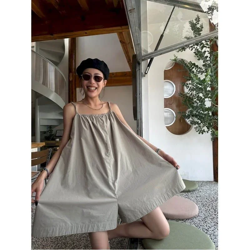 Sznurowane kombinezony Ponadgabarytowe spodnie letnie Casualowe szorty z szerokimi nogawkami Luźne body w stylu koreańskim Jednoczęściowe stroje Odzież damska