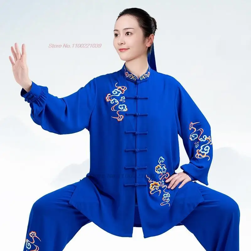 2024 tradycyjny chiński tai chi kung fu jednolity narodowy haft kwiatowy ćwiczenia wushu odzież sztuki walki zestaw kung fu