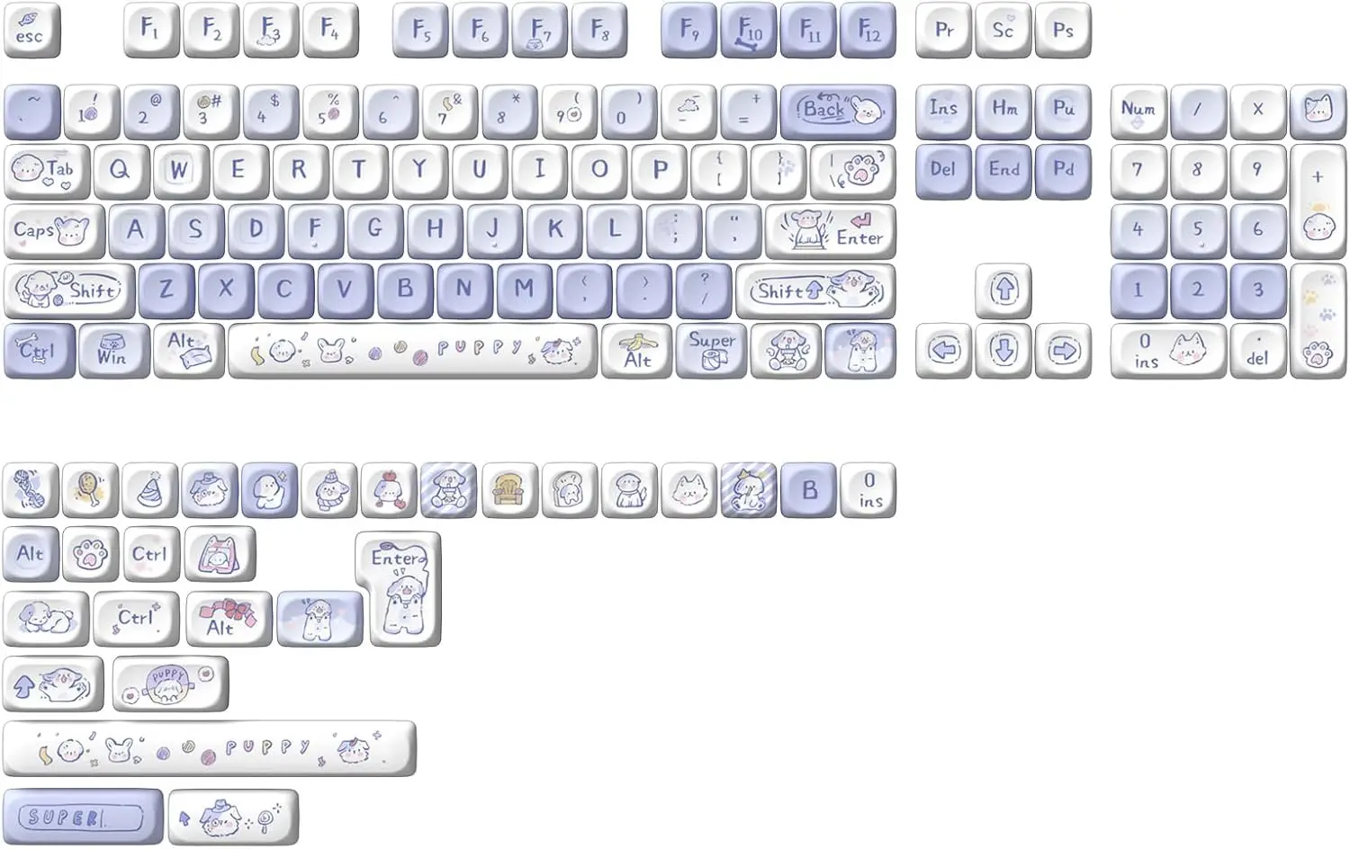 

PBT Keycaps-MOA Highly Rounded Heat Sublimation Cute Puppy Custom Keyboard Keycap Set 64/68/75/84/87/96/98/100/104/108