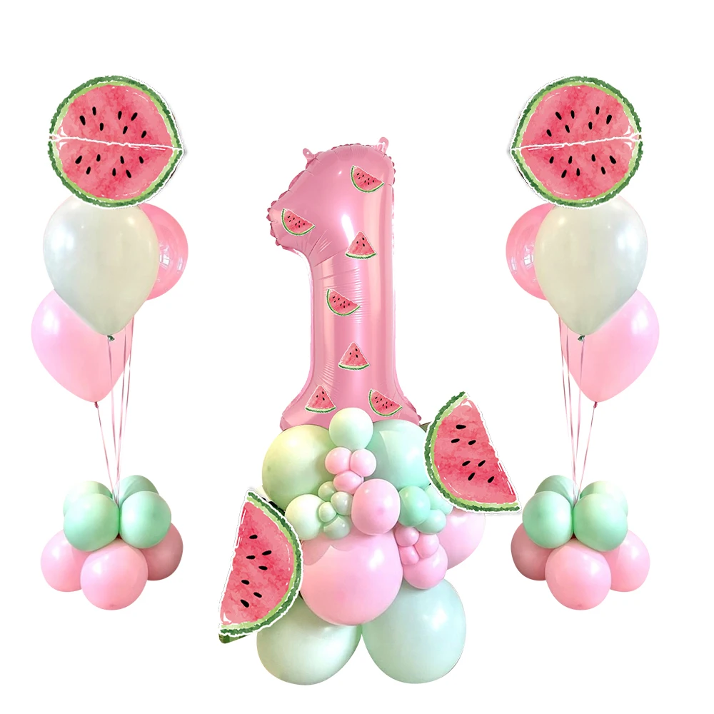 39pcs Watermelon Balloon Tower 32inch Pink Number Balloon for Kids Watermelon Birthday Party Decoration Summer Party DIY Gifts