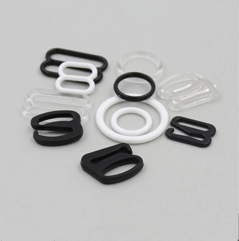 10 sets/lot white black type transparent bra rings and sliders strap adjusters buckles clips underwear adjustment DIY accessori
