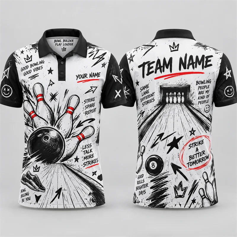 Custom Bowling Polo Shirt Personalized Name Team Name Vintage Graphic Short Sleeve Jersey League Tournament Sports Uniform Tops