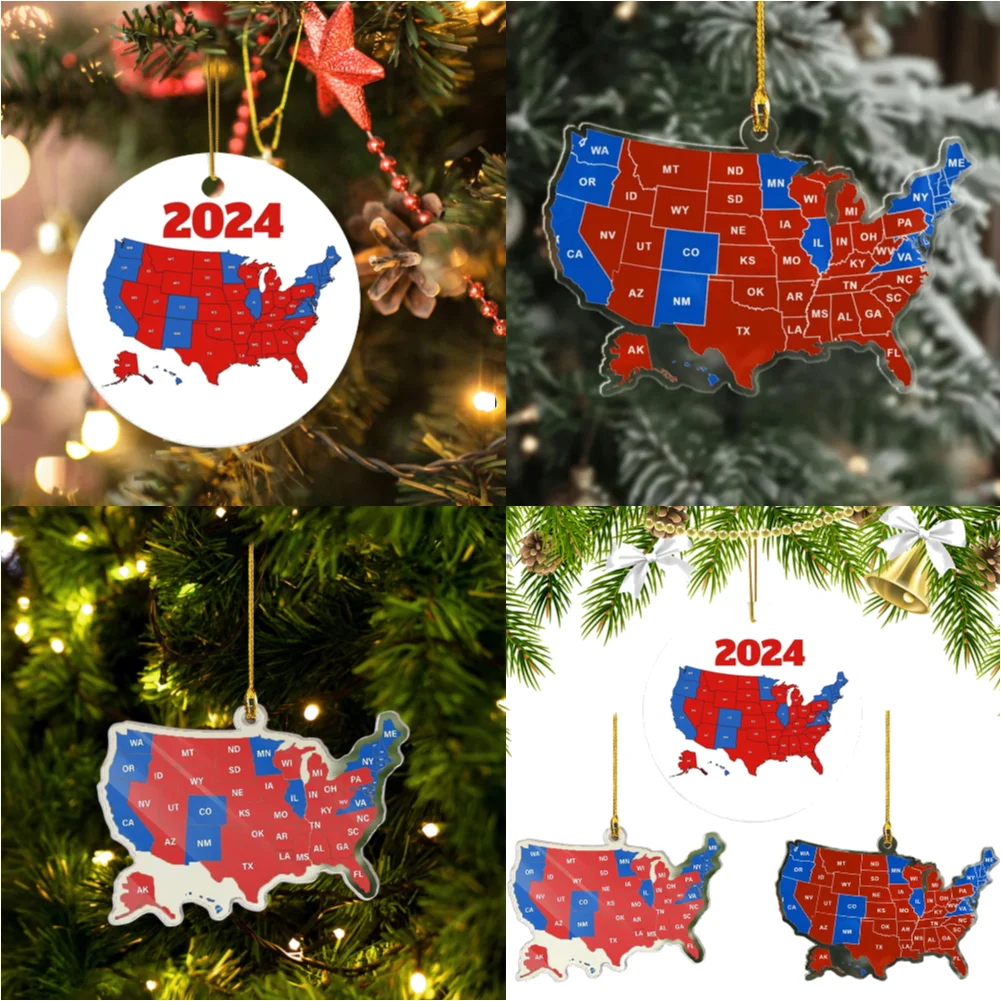 1/2/3PC USA Election Map Acrylic Ornament Election Map President Won Again Crafts Election Results Map Christmas Tree Decor