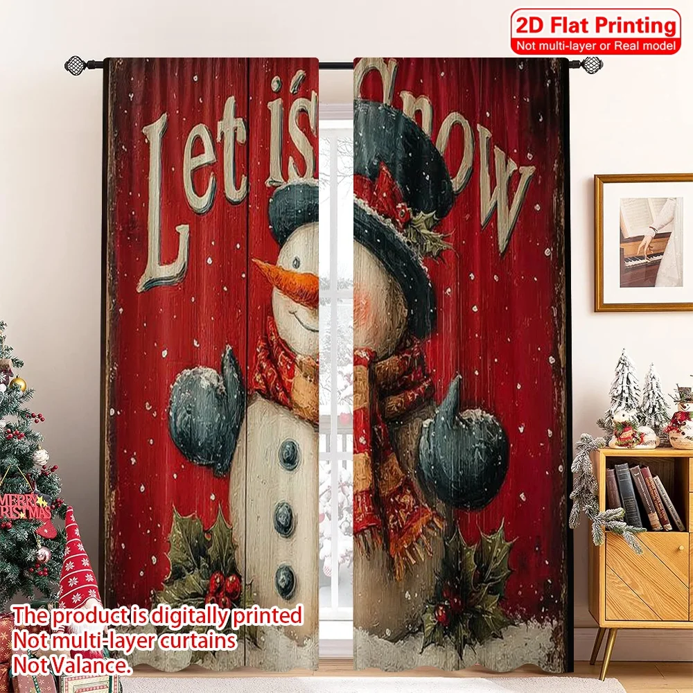 

2pcs 2D flat printing Christmas Scene Curtain Let It Snow Versatile Polyester Without Electricity Family Party Decoration
